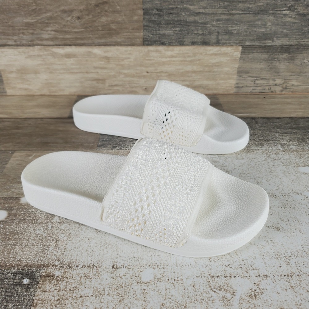 RSVP Nadia Womens Slide Sandals Sz 5.5‎ White Knit Slip On Open & Round Toe